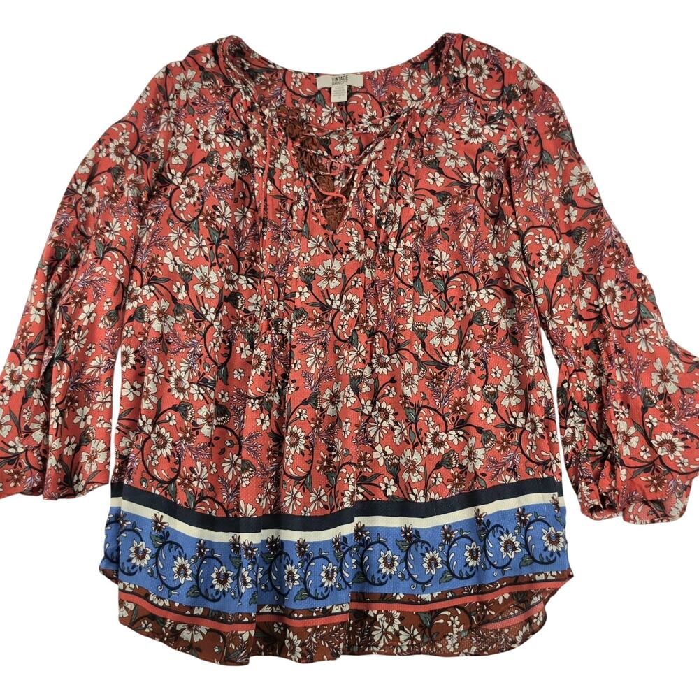 Vintage America Women’s Top Shirt Blouse 1XL Floral Embroidered Peasant